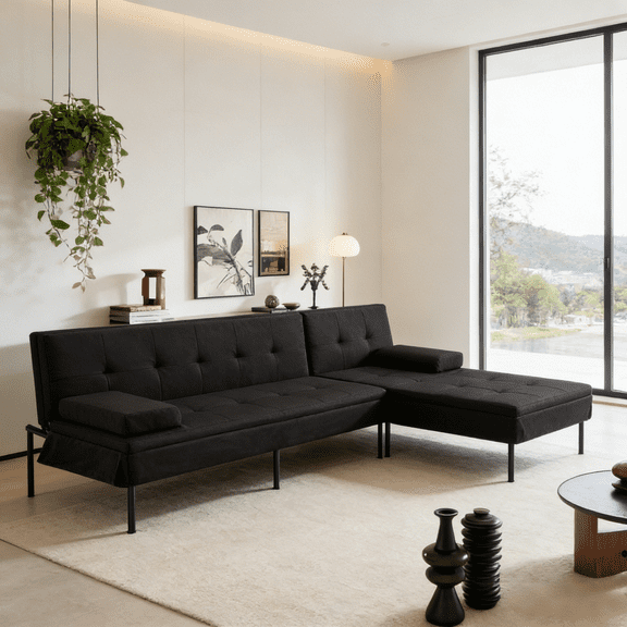 Gewnee 78.7'Convertible Sofa Couch,L-Shaped 3-Seat Sofa with Reversible Chair,5-level Adjustment Sectional Sofa,Suitable for Apartments and Living Rooms.Black