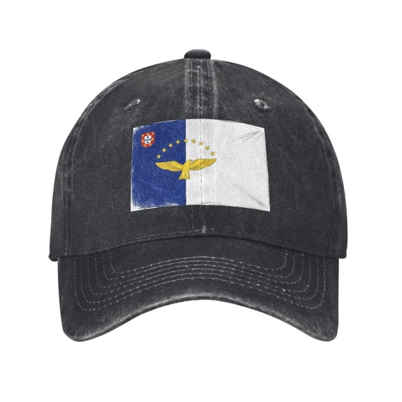 Men Women Washed Twill Baseball Cap Flag Of The Azores Adjustable Dad Hat Black