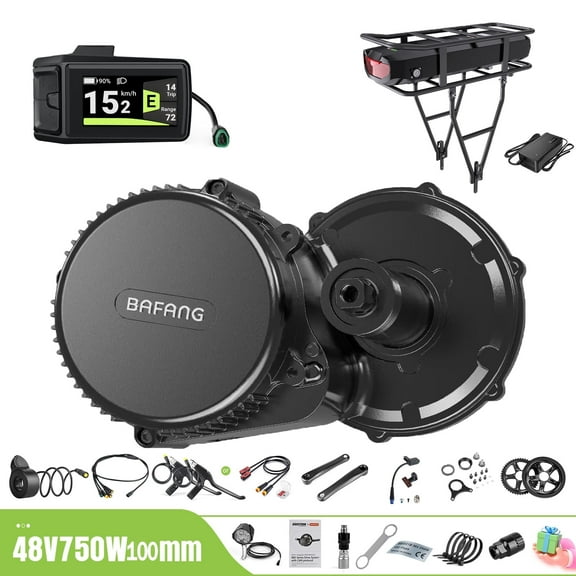 BAFANG Mid Drive Kit 1000W BBS02B Electric Bike Conversion Kit 48V Ebike Conversion Kit for 100MM Mountain Bike Road Bike DPC080 Display and 48V17.5Ah Rear Rack Battery