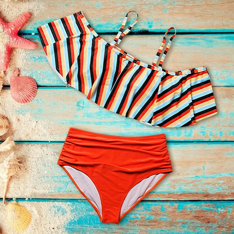 Sexy Ruffled Cute Bikini Sets Cheap For Women High Waist, Split