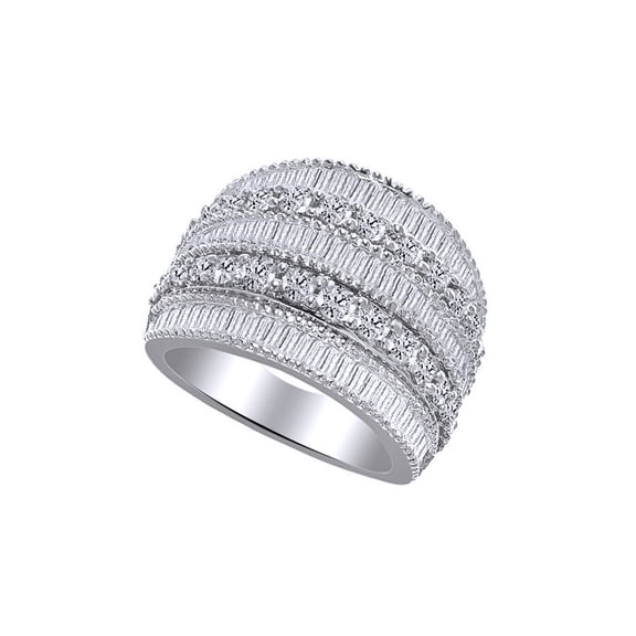 AFFY White Natural Diamond Wedding Band Ring In 10k White Gold (2 Cttw)