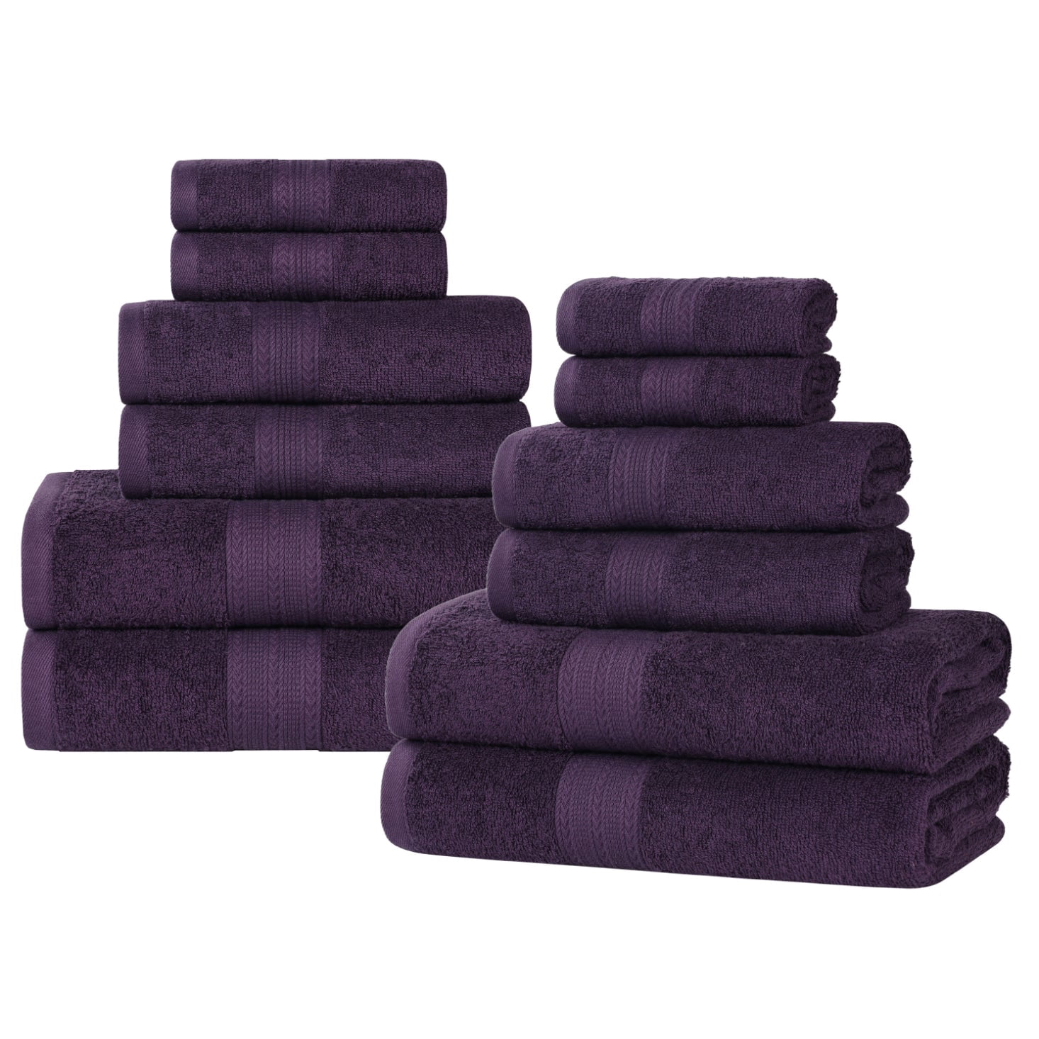 Superior Eco-Friendly Cotton Solid 12-Piece Eggplant Towel Set