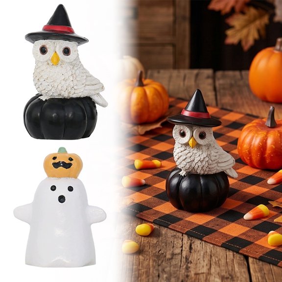 BotaniNest Halloween Decorations Halloween Pumpkin Man Resin Figurine Mustache Pumpkin Statue With Cape Indoor Tabletop Shelf For Holiday Party Home
