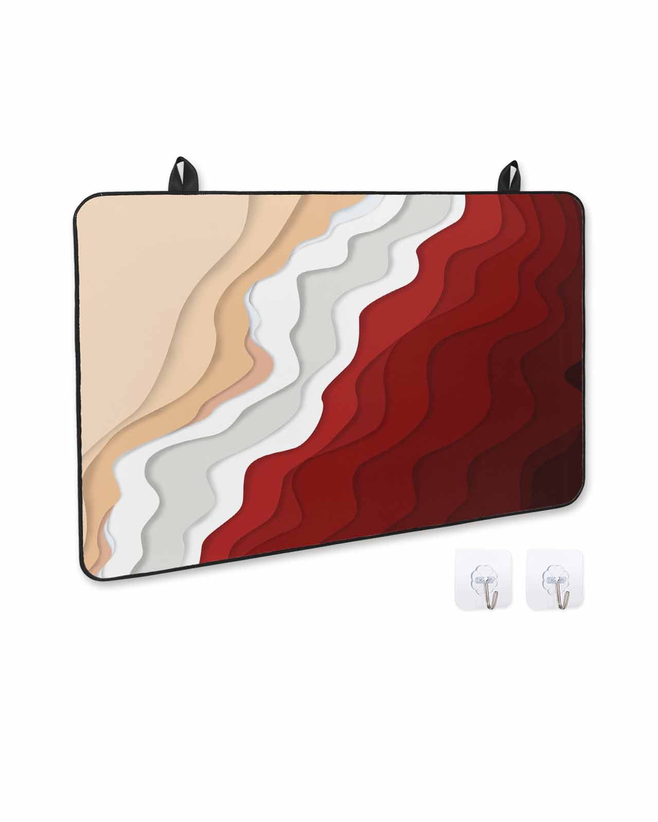 nqOlkjepod Large Induction Cooktop Protector Mat 24"x21", Red Coastal Beach Stove Top Covers for Electric Stove, Farmhouse Abstract Ocean Waves Striped Stove Burner Cover Mats, Glass Top Stove Cover