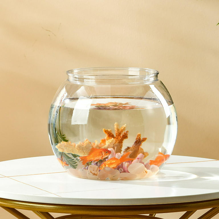 Clear Fish Bowl Aquarium Decorative Fish Pot Stones Tree Ornament Desktop  Table 16cmx18cm