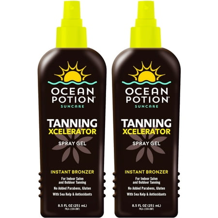 2 Pack Ocean Potion Xcelerator Spray Gel For Indoor & Outdoor Tanning 8.5oz (Best Tanning Spray For Outside)