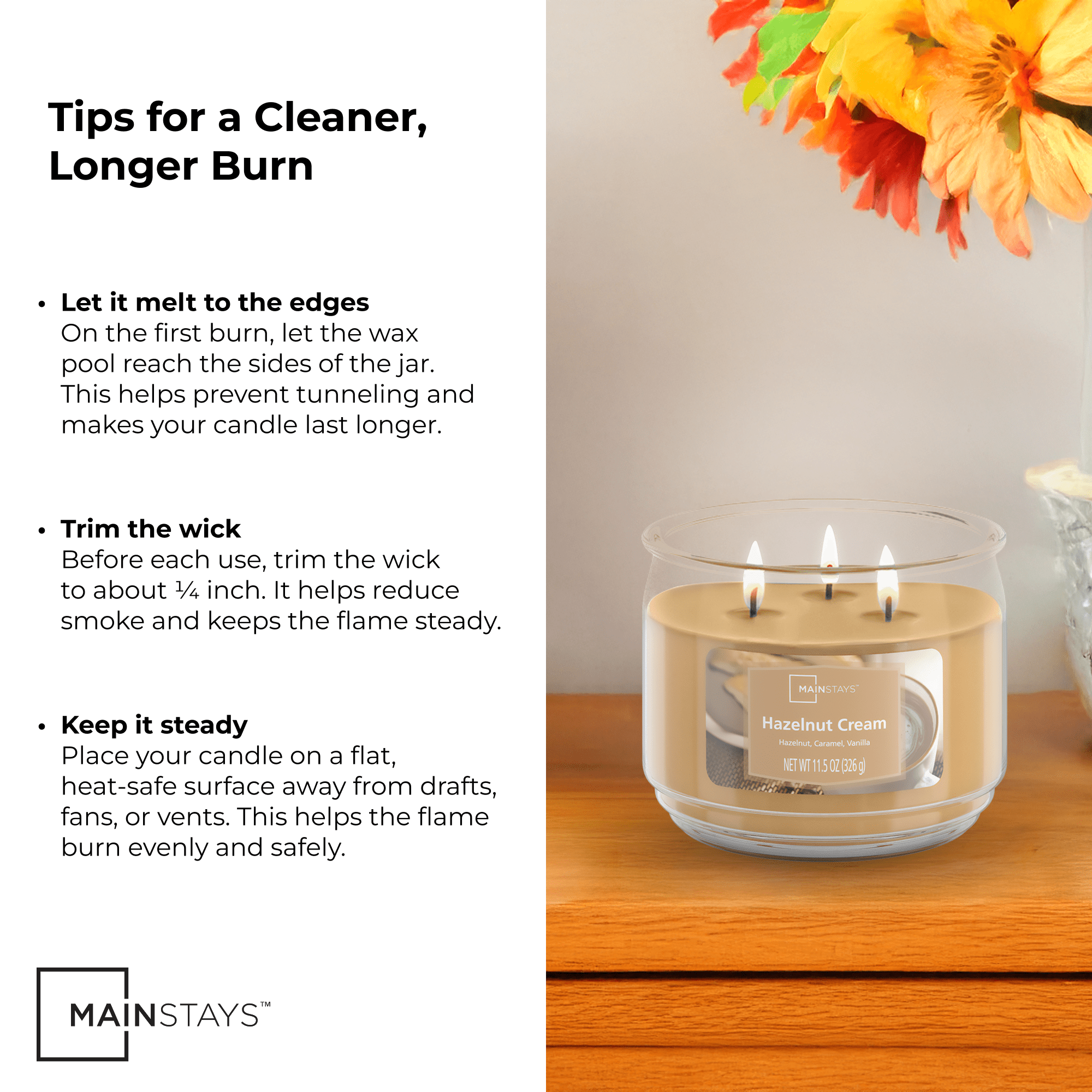 Mainstays 3-Wick Scented Glass Jar Candle, Hazelnut Cream, 11.5 oz