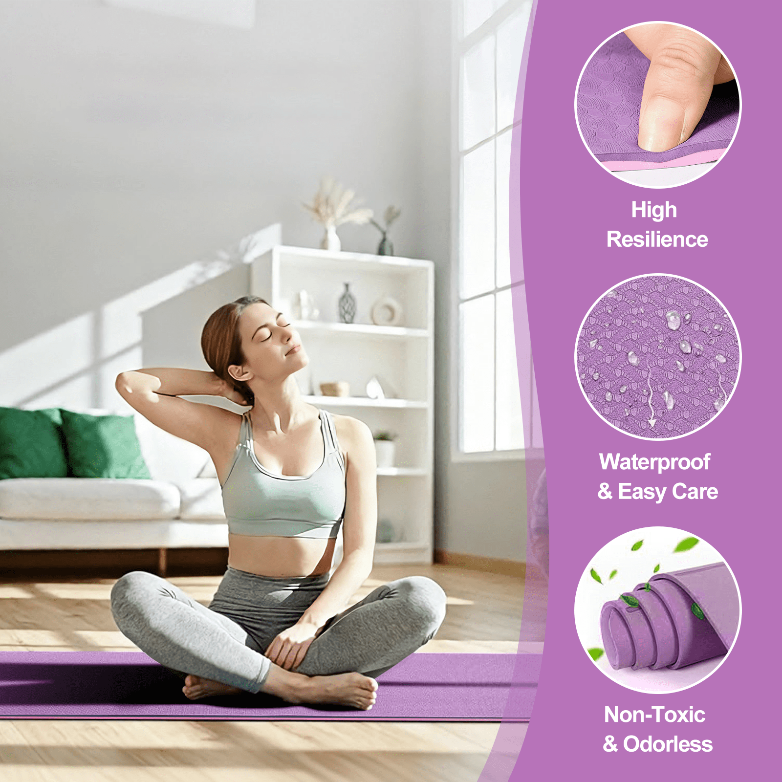 Cshidworld Yoga Mat, 6mm Thick Eco-Friendly TPE Exercise Mat with Carrying Strap and Storage Bag, Non-Slip Workout Mat for Yoga, Gym and Floor Exercises, 72" x 24"