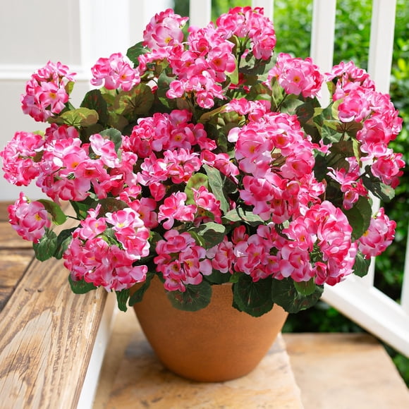 Flores artificiales de geranio HyeFlora, 6 paquetes, rosas