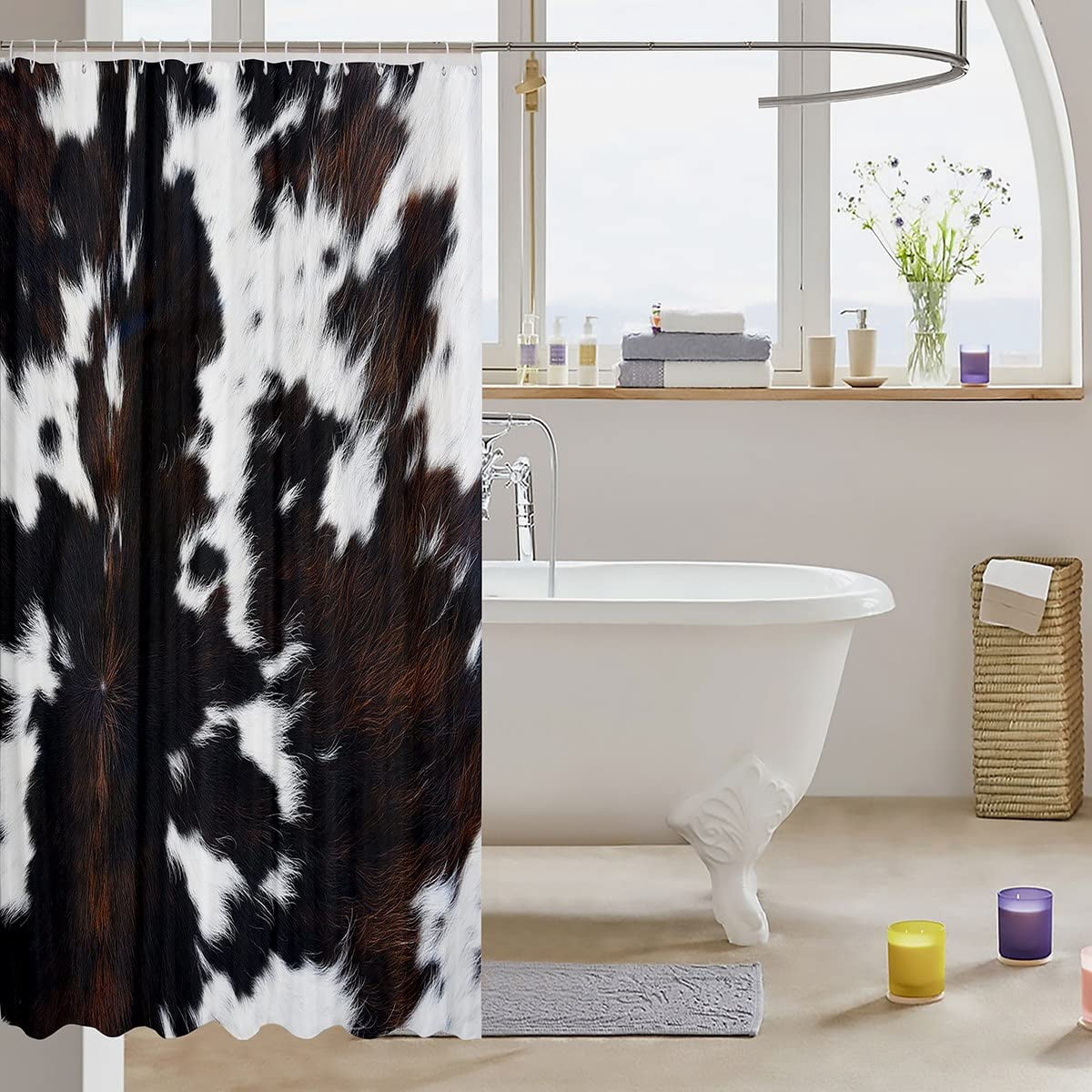 Cow Fur Bathroom Curtain Kids Cowhide Leather Hair Shower Curtain Women Men Cloth Fabric Fabric Rustic Cow Skin Decor Bath Curtain Brown Farmhouse Shower Curtain Set 72"x84"