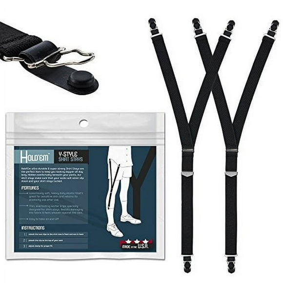 Hold'Em Garter Grip Shirt Stays MADE IN USA Ultra Soft Plush Elastic with Durable Everlasting Garter Grips - Y Style