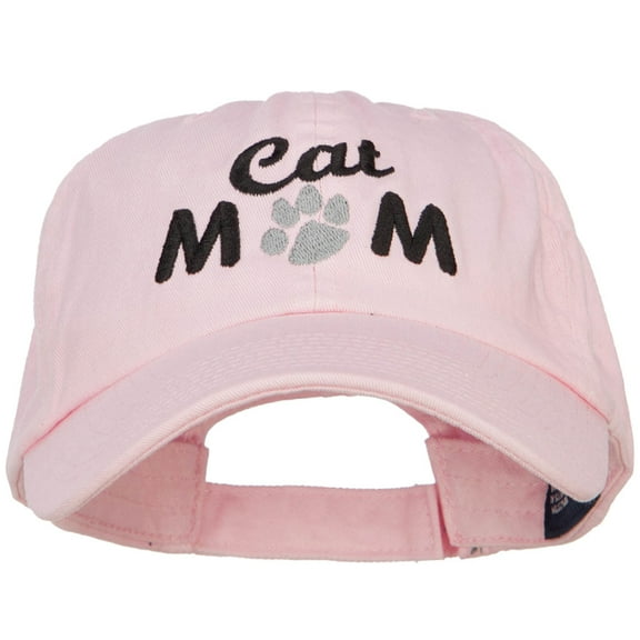 Cat Mom Words with Paw Embroidered Cotton Cap - Lt Pink OSFM