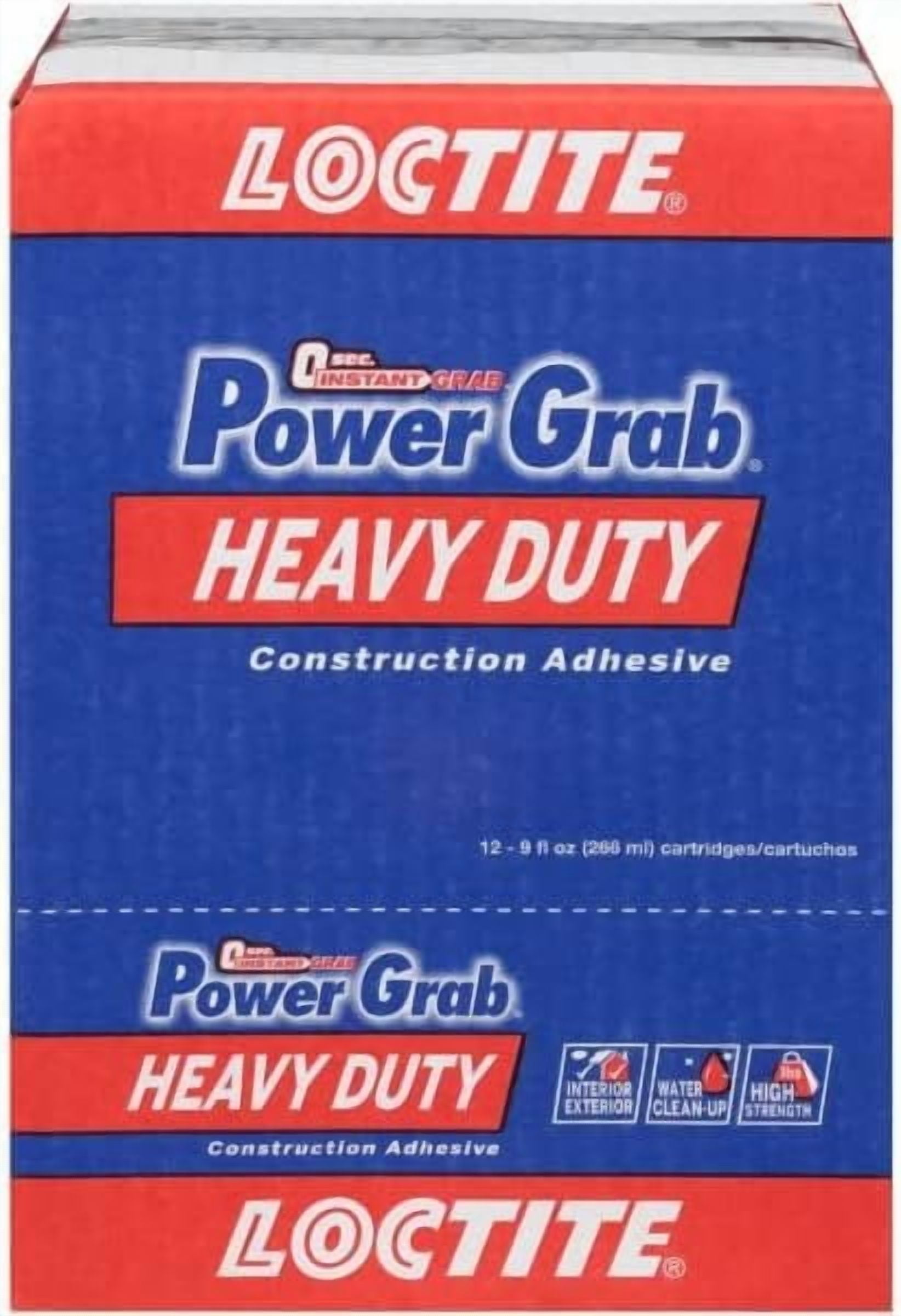 Loctite Power Grab Express Heavy Duty Construction Adhesive, Versatile Construction Glue for Wood, Wall, Tile, Foam Board & More - 9 fl oz Cartridge, Pack of 12