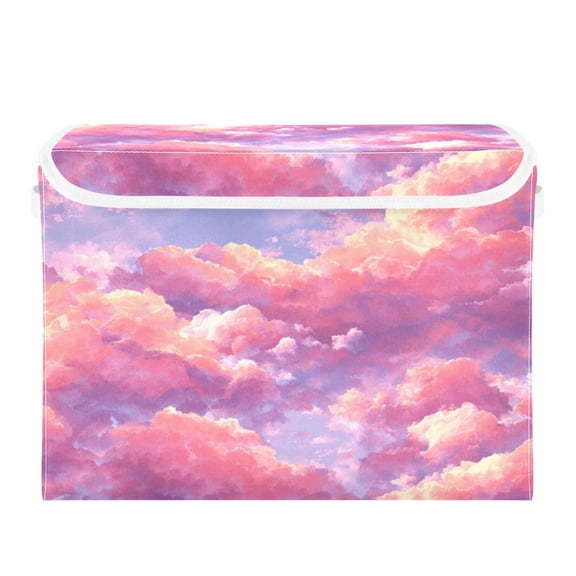Storage Box With Lid 16.5x12.6x11.8In Foldable Stacked Household Storage Box Beautiful Pink Clouds