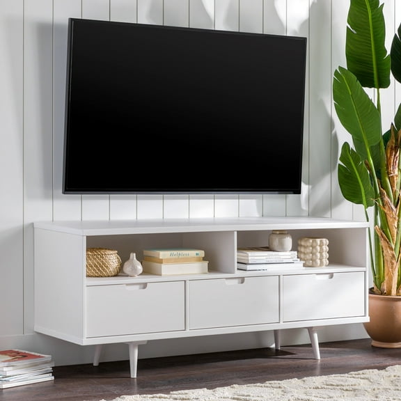 Ivy 58" 3 Drawer Solid Wood TV Stand with 2-Cubbies in White
