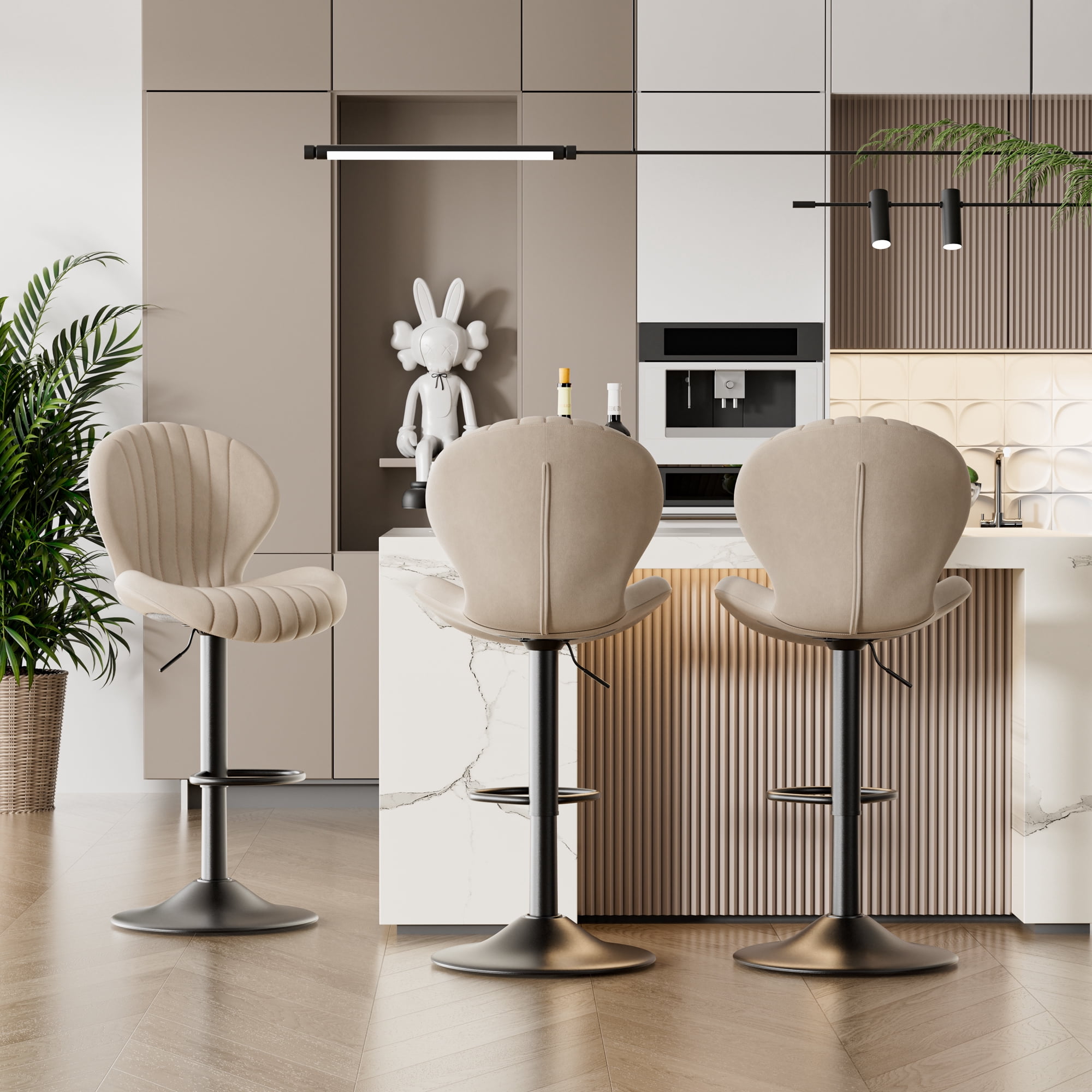 Hawsaiy Bar Stools Set of 1, Modern Swivel Bar Chairs with Mid Back and Adjustable Seat Height,Beige