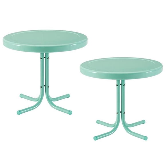 Home Square 2 Piece Metal Patio End Table Set in Aqua Blue