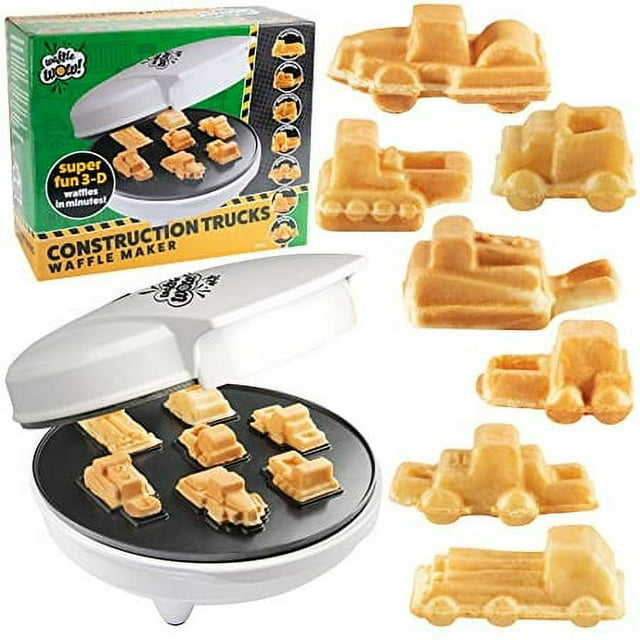 construction Trucks Mini Waffle Maker - Make 7 Fun, Different Vehicle Shaped Pancakes Featuring a Bulldozer, Forklift & More - Electric Non-Stick Pan cake car Waffler Iron, Fun cool Breakfas