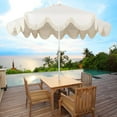 thumbnail image 3 of JONATHAN Y Collins 9 ft. Market Patio Umbrella, Classic Cottage Fringe Tassel, with Auto-Tilt Crank, Wind Vent and UV Protection, Cream, White Pole, 3 of 9