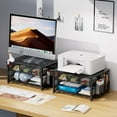 thumbnail image 4 of Metal Printer Stand for Desk with Storage Drawer and 2 Pen Holders, 2-Tier Desktop Organizer Printer Table for Home Office, Multi-Purpose Desk Organizer for Fax Machine Scanner Files(Black), 4 of 6