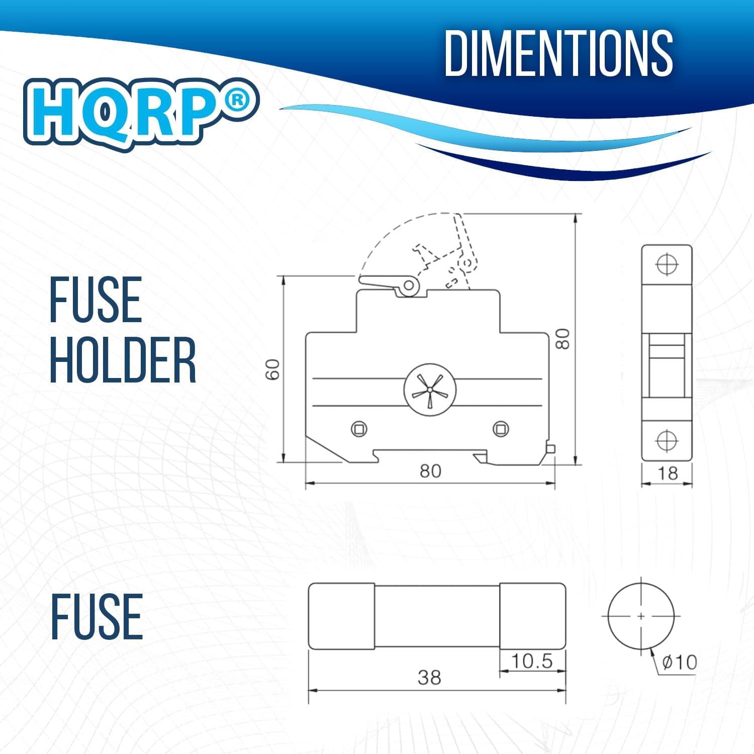 HQRP Combo: 5-Pack Solar PV CFPV-32 DIN Rail Fuse Holder, 1-32Amp, 1000VDC and 8-Pack Photovoltaic Fast Acting Fuse Links CFPV-1038, gPV Type, 10 Amp 1000V DC, 10x38mm, 20kA IR, Solar PV Ceramic Fuses