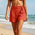 thumbnail image 5 of Sheghy Womens Shorts 100%Cotton Women Casual High Waist Plus Size Non-Stretch Textured Ruched Shorts with Button Drawstring & Pockets Red XXL, 5 of 7