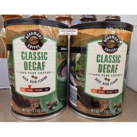 Beaumont Coffee Classic Decaf 100% Pure Coffee Deep Rich Flavor 11.3oz (2 Cans)