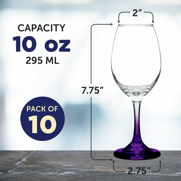 Rioja Wine Glasses with Stem 10 oz. Set of 10, Bulk Pack - Color Bottom,  Perfect for Wedding, Party Favors, Birthday, Bridal Shower Gifts - Purple -  Walmart.com