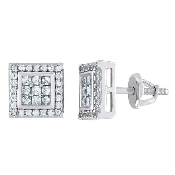 925 Sterling Silver Womens Moissanite 0.44ct Square Stud Earrings 9.4x9.4mm Wide Stud Earring for Women