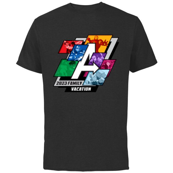 Marvel Avengers Family Vacation 2023 A-Logo - Short Sleeve Cotton T-Shirt for Adults - Customized-Black