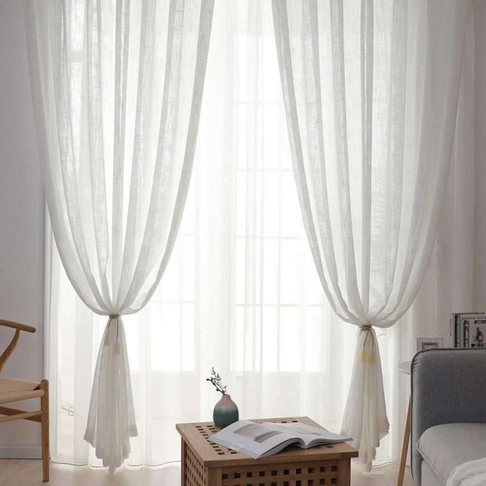 Pure Voile Window Screening Curtains Drape Tassel Yarn Curtain For Bedroom Home 