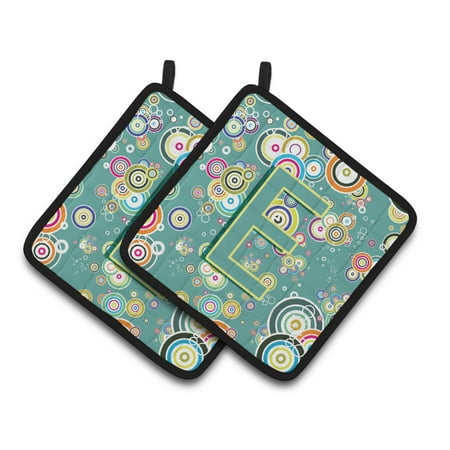 

Caroline s Treasures CJ2015-EPTHD Letter E Circle Circle Teal Initial Alphabet Pair of Pot Holders 7.5HX7.5W