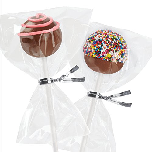 Package of 25 4x6 Inches- Lollipop Candy Baked Goods Wilton Heart Print Cellophane Treat Bags with Ties