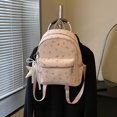 thumbnail image 5 of Floral School Backpack, PU Leather Waterproof Backpack with Pendant, Heavy Duty Mini Bookbag for Travel Work College, Pink, 5 of 10