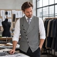 thumbnail image 4 of AZoiNM Men's Standard Fit Angled Placket Vest Lapel Collar Stretch Polyester Blend, 4 of 15