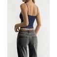 thumbnail image 3 of Women's Polka Dot Spaghetti Strap Cropped Tank Top Slim Fit Top Navy Blue & White M, 3 of 6