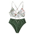 thumbnail image 1 of Ketyyh-chn99 Women Swimsuit 2 Piece Tankini Tops 2024 High Waisted 2 Piece Tankini Set for Women Tummy Control Color Block Striped Swimsuit Knit Ribbed Bathing Suit Green,L, 1 of 4