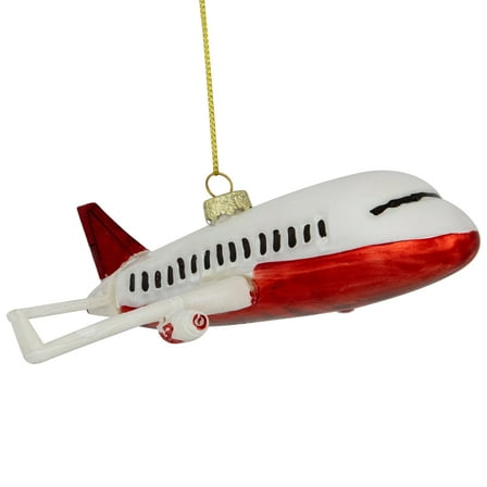 Northlight 5.75" White and Red Airplane Glass Christmas Ornament