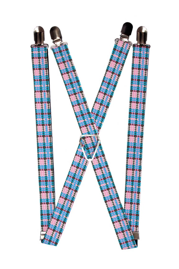 Pastel Plaid Checkered Checker Box Pattern Suspenders