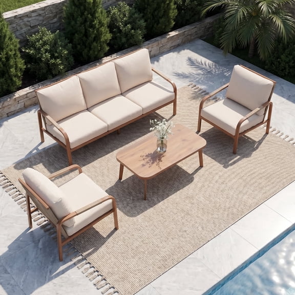 CozyJoy Aluminum 4-Piece Patio Sofa Set, Beige