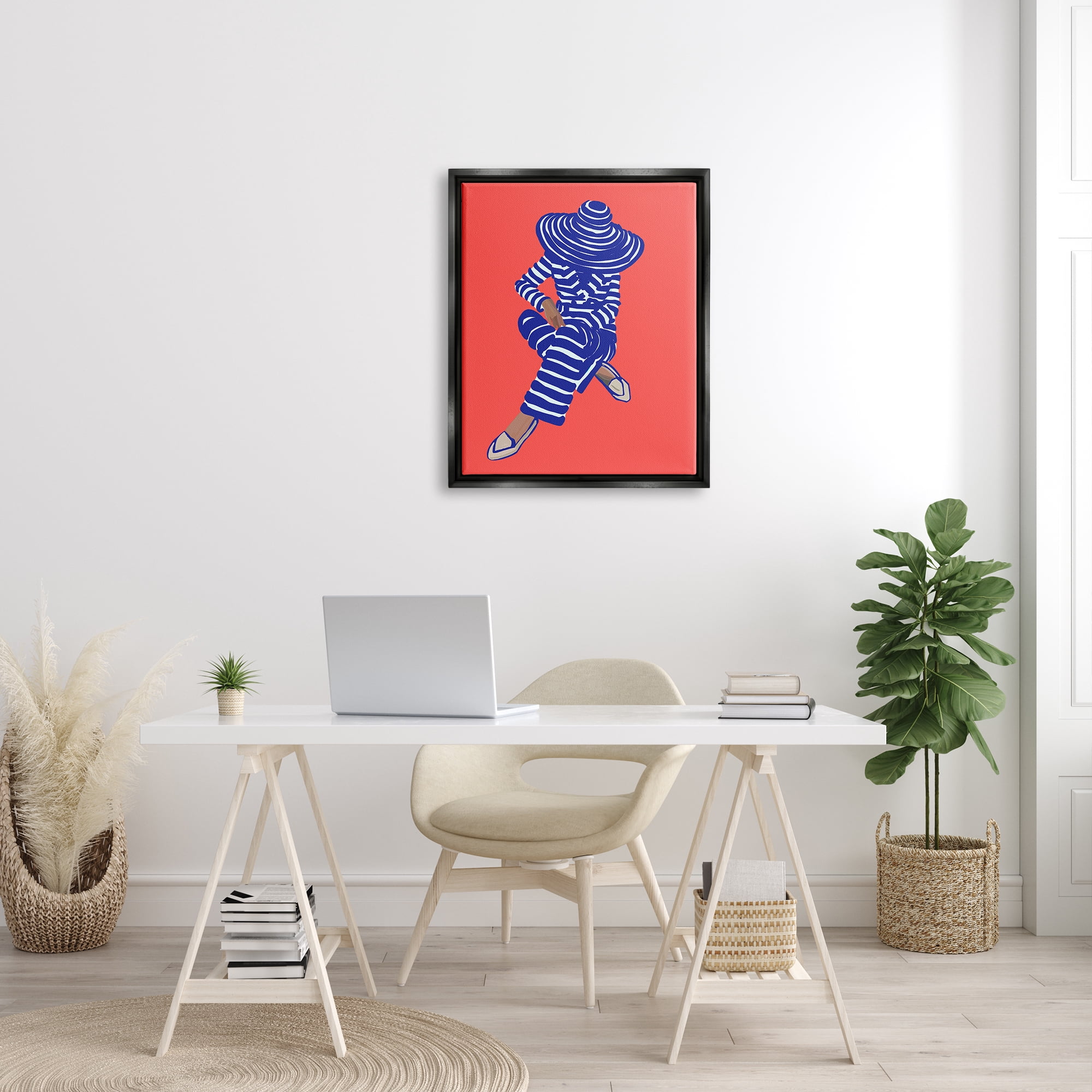 Stupell Industries Pop Style Stripes Pattern Upscale Trendy Fashion Girl Graphic Art Jet Black Floating Framed Canvas Print Wall Art, Design by Amelia Noyes