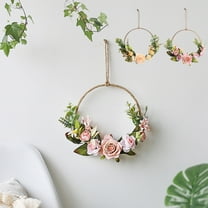 Artificial Rose Wreath | Simulation Flower Wall Hanging - Metal Frame - Pink Beige | Door Decoration, Home Bedroom Living Room Decor | 1 Pack | 13.77x7.87in | Easy Maintenance