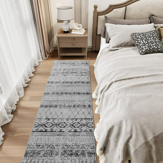 Boho Runner Rug 2x6 ft Modern Moroccan Hallway Runner Rug Washable Kitchen Runner Mat Non Slip Floor Carpet for Kitchen Laundry Room Entryway Bathroom Bedroom Entrance,Black