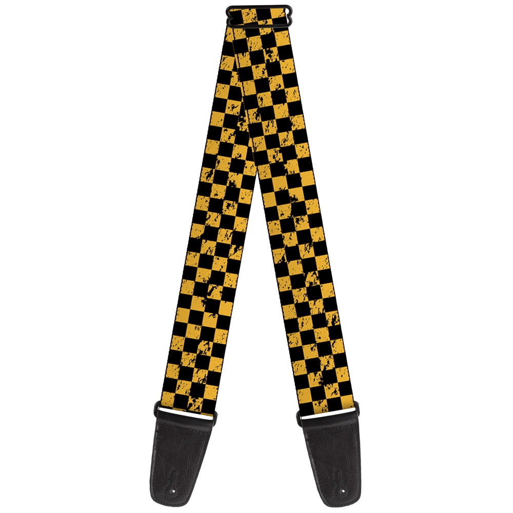 Buckle-Down Guitar Strap, Checker Weathered Black Yellow, 2 Inches Wide