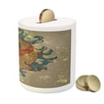 thumbnail image 3 of Japanese Piggy Bank, Grunge Style Oriental Water Koi Carp Fish Aquatic Theme Distressed Pattern, Ceramic Coin Bank Money Box for Cash Saving, 3.6" X 3.2", Multicolor, by Ambesonne, 3 of 4