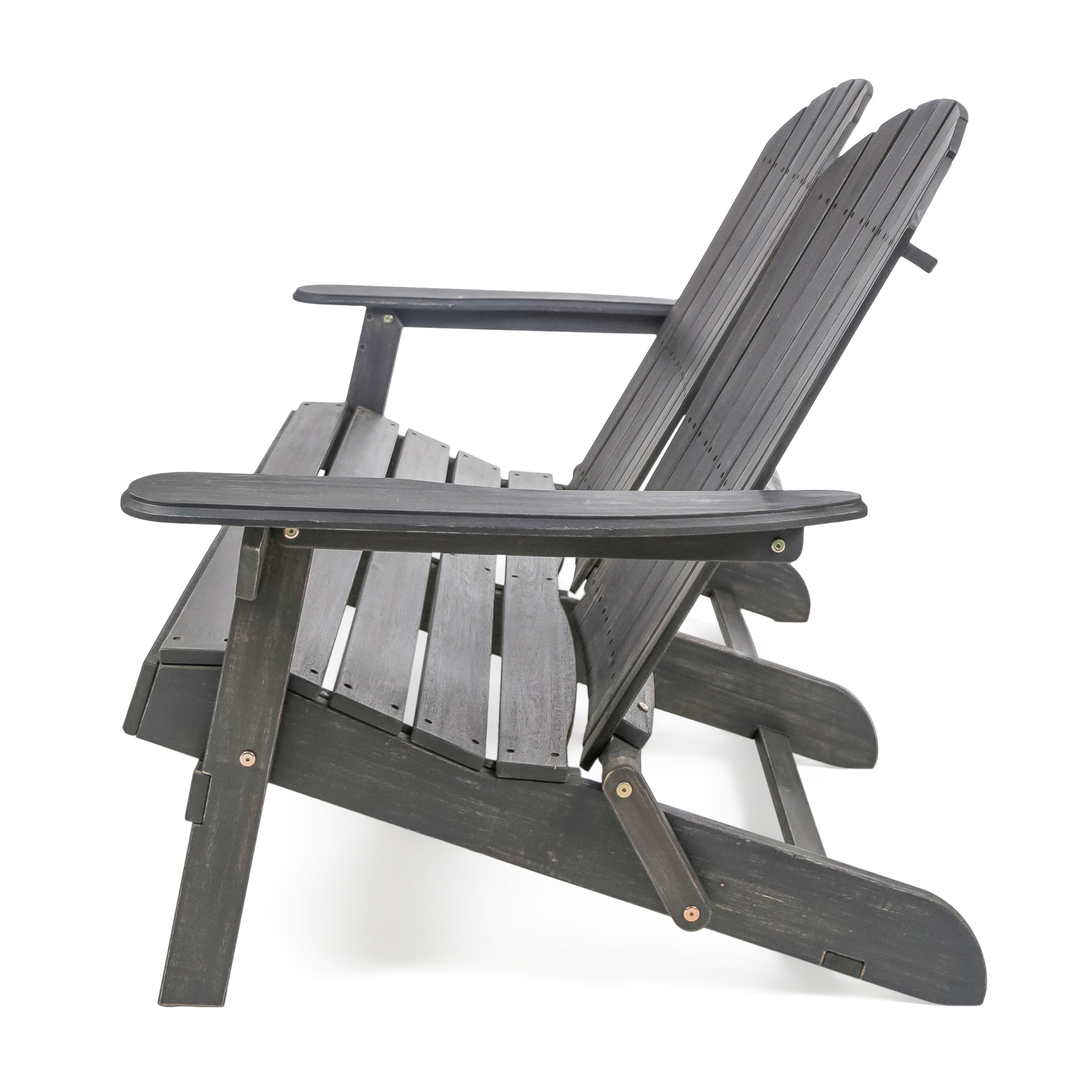 Outdoor Adirondack Double Seat Loveseat, Acacia Wood Frame Leisure Couch for Patio Garden, Dark Gray