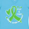 thumbnail image 4 of Inktastic Love and Care Mental Health Awareness Green Ribbon Women's V-Neck T-Shirt, 4 of 5