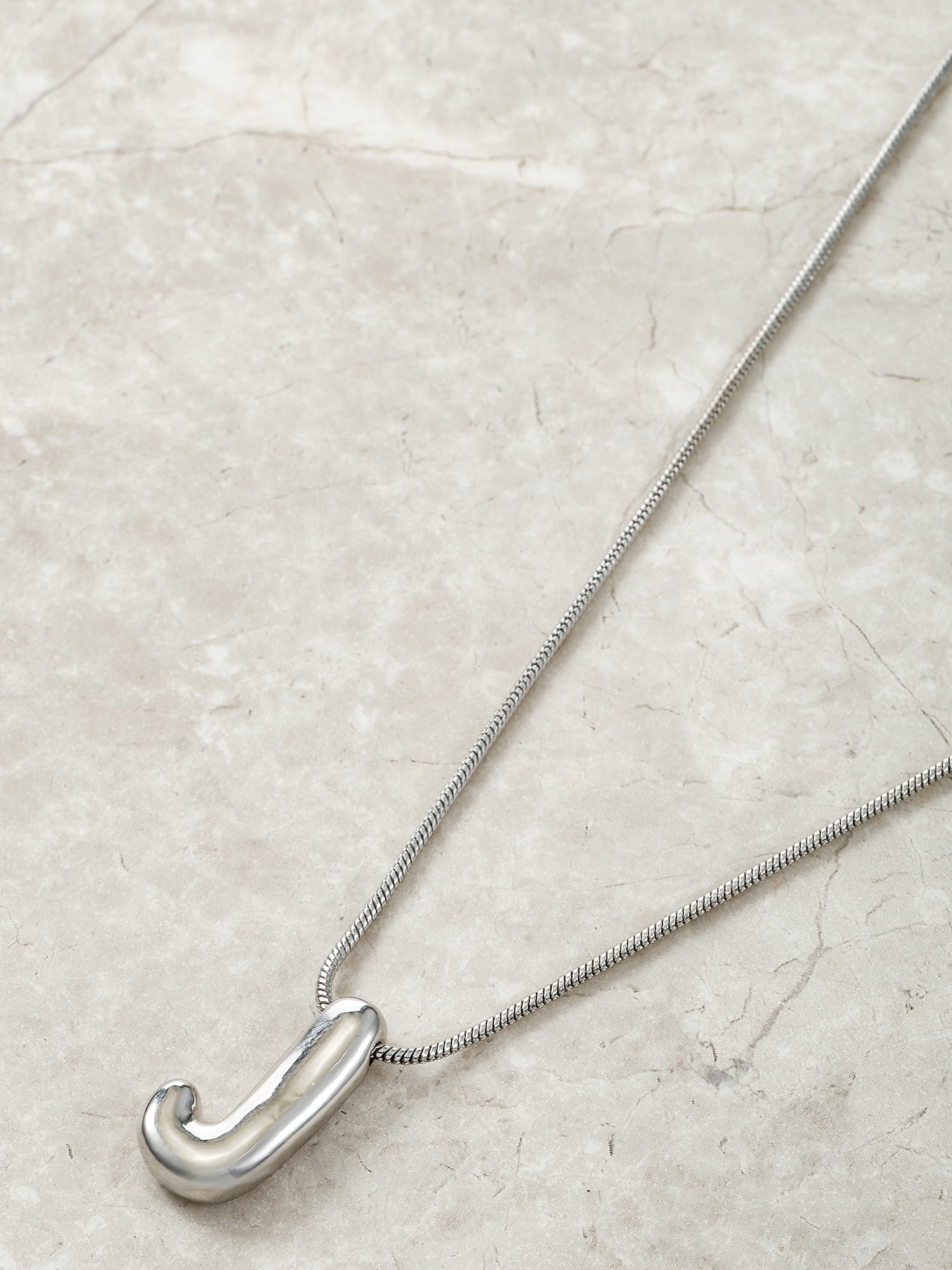 No Boundaries Silvertone Initial Bubble Letter Necklace, 1 Piece, Letter J