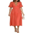 thumbnail image 1 of AMERTEER Femmes Profonde V Maxi Robe d'Été Casual Manches Courtes Plissée Taille Haute LongBeach Flowy Robes, 1 of 8