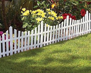 Wooden Effect Garden Picket Fencing Set Lawn Border Edge White Plastic 